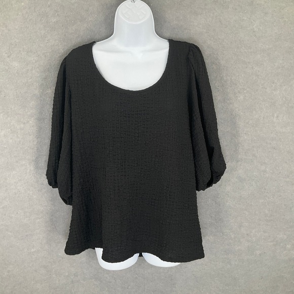 Terra Sky Womens Plus 2X Black Crinkle Textured Dolman Sleeve Top NEW - Picture 1 of 8